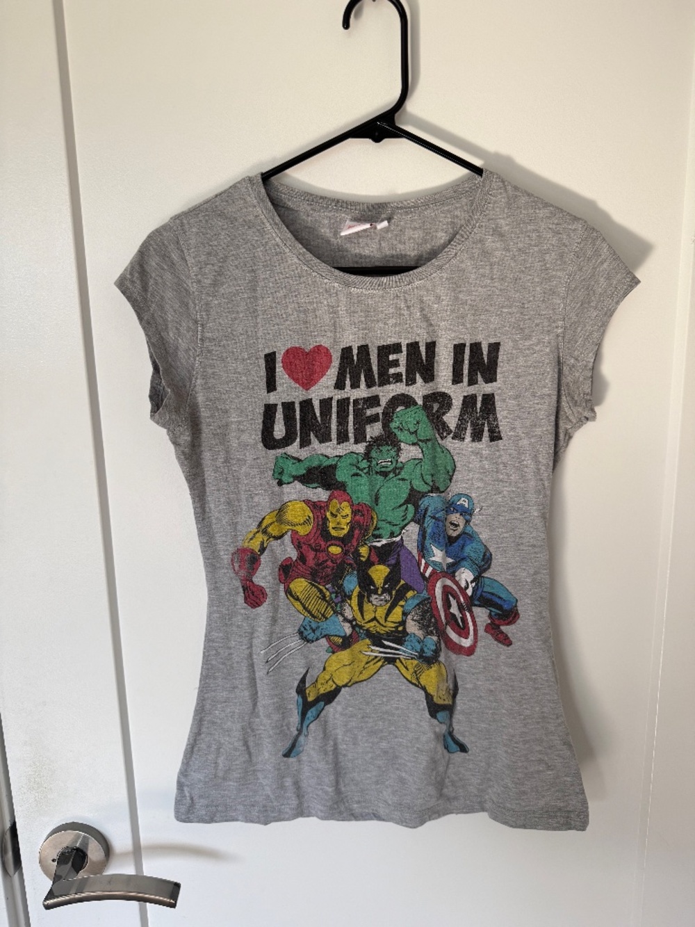 Marvel Comics Vintage Style Babydoll Tee "Men in Uniform" Avengers Wolverine